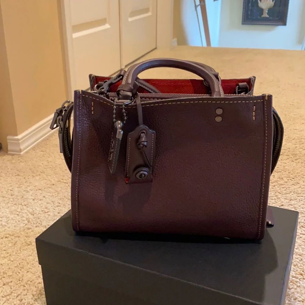 Coach Burgundy Leather Satchel with Red Interior - Picture 2 of 8